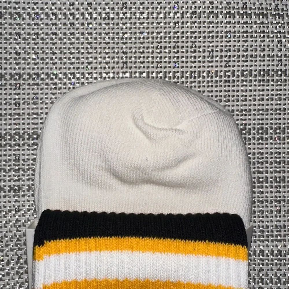 Casa Clara Rugby White Gold Black Ribbed Varsity Stripe Cotton Crew Socks — image 7 of 7